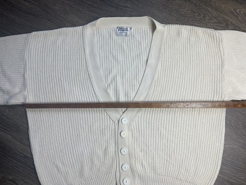 Vintage 80s Velva Sheen Knit 100% Cotton White Button Cardigan Sweater Large 70s - Picture 5 of 7