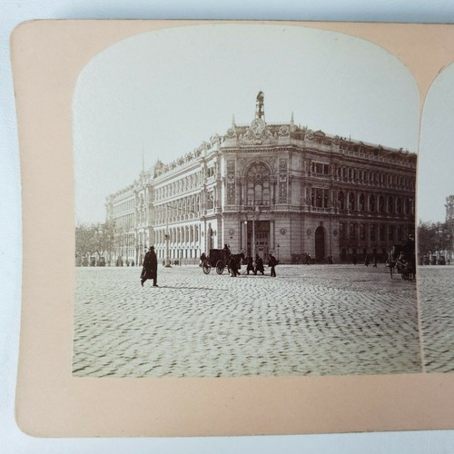 Madrid Real Banco de España Calle Escena Carruaje de Caballos Edificio Stereoview B130 - Imagen 4 de 6