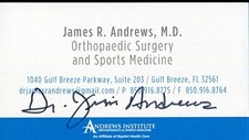Dr Jim Andrews James Sports Surgeon Signed Business Card Authentic Autograph *2
