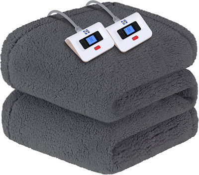 Electric Blanket King Size, Dual Control Soft Sherpa Heated Blanket with 10 Heat