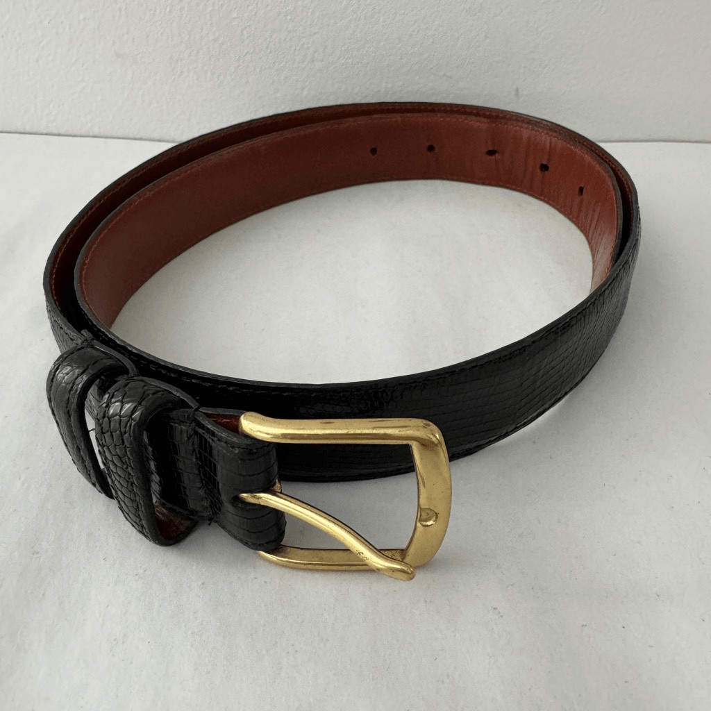 Coach Lizard Leather Belt 34/85 Black Gem