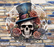 10" Calavera Tophat Faja Rosas Esqueleto Viento Giratorio Patio Decoración 3D Cinética rws085