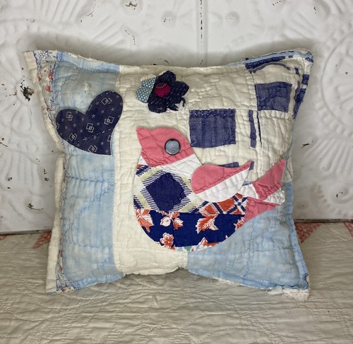 NEW Handmade Bird Pillow  Vintage Feed Sack Quilt  Chenille Bedspread  Cute!! - Picture 3 of 10