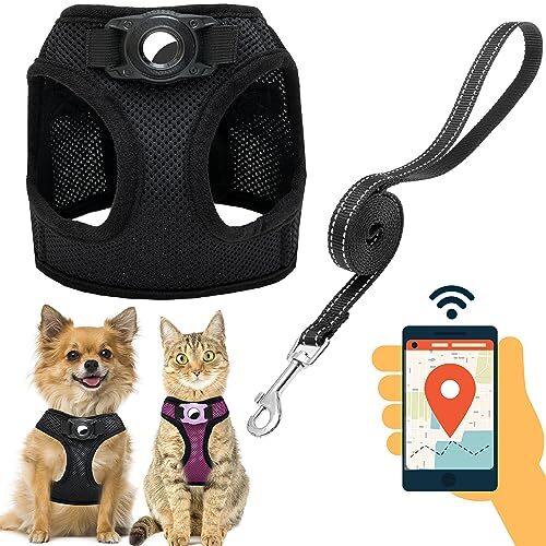 Dog Harness with Airtag Holder for Small Dogs, SMALL chest: 13.7"-16.5" Black