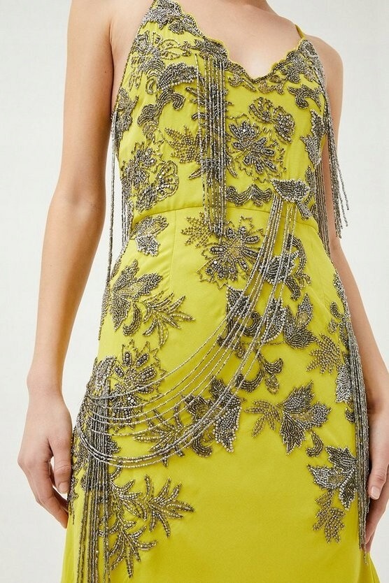 Karen Millen lime green silver maxi dress size 8 eBay