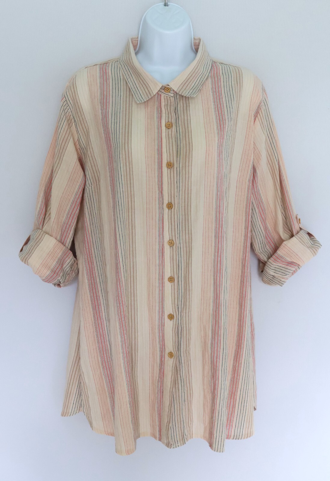 SOLITAIRE Multi-stripe Button Down Shirt Tunic Bl… - image 3