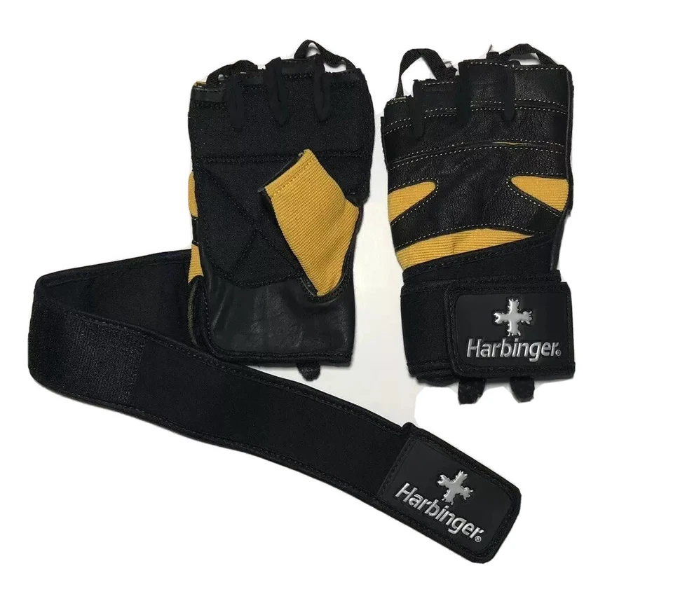Guantes de levantamiento de pesas Harbinger Leather 140 Pro muñequera negros famosos estilo antiguo Foto 2 de 4