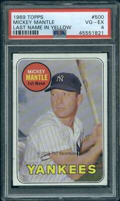 1969 Topps #500 Mickey Mantle Last Name in Yellow PSA 4 Yankees UER ...
