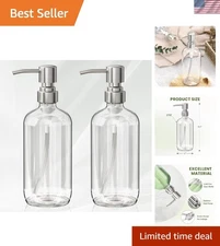 Soap Dispenser Set Glass Pump Bathroom Kitchen 17Oz 2 Pack Stainless Steel