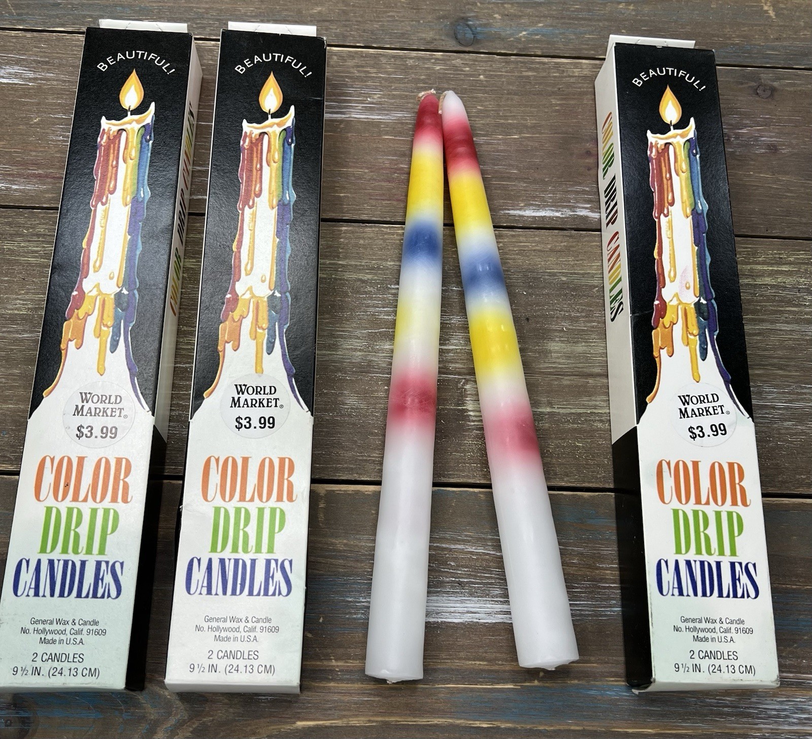 6 Vibrant Rainbow Drip Candles 9.5