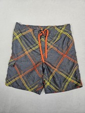 Op Ocean Pacific Mens L 36-38 Gray Orange Cargo Pocket Lined Board Shorts Trunks