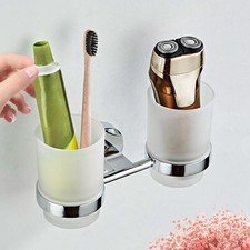 Image of New Toothbrush Holder Double Wall Mount Glass Tumbler Holder for Cosmetics