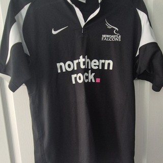 Nike Newcastle Falcons Rugby Shirt Black Northern Rock Sponsor Adults