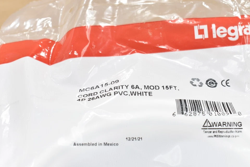Lote de 50 cables de conexión modulares Legrand MC6A15-09 Clarity CAT6A, 15 pies, 26 AWG, blanco Foto 2 de 4