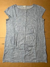 EILEEN FISHER Women  s XL Chevron Striped Organic Linen Shift Dress Pockets Midi