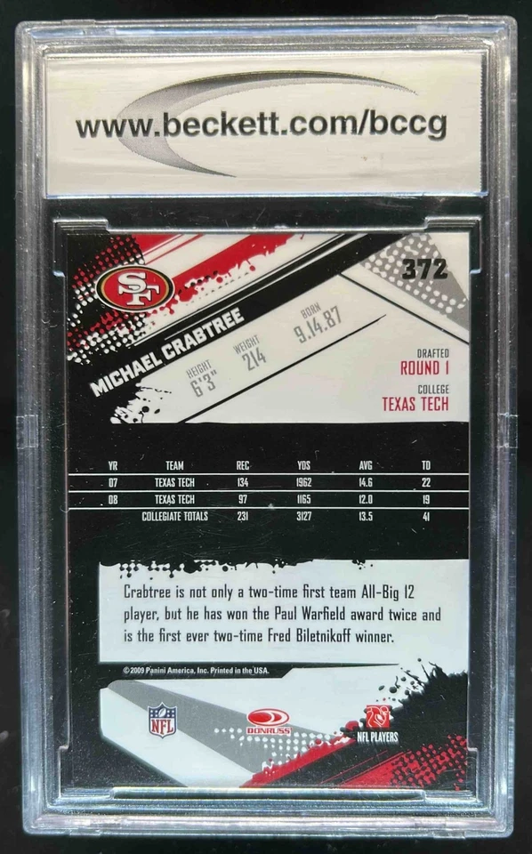 2009 Panini Score Michael Crabtree Rookie RC #372 49ers BCCG 10 - Image 2 of 2
