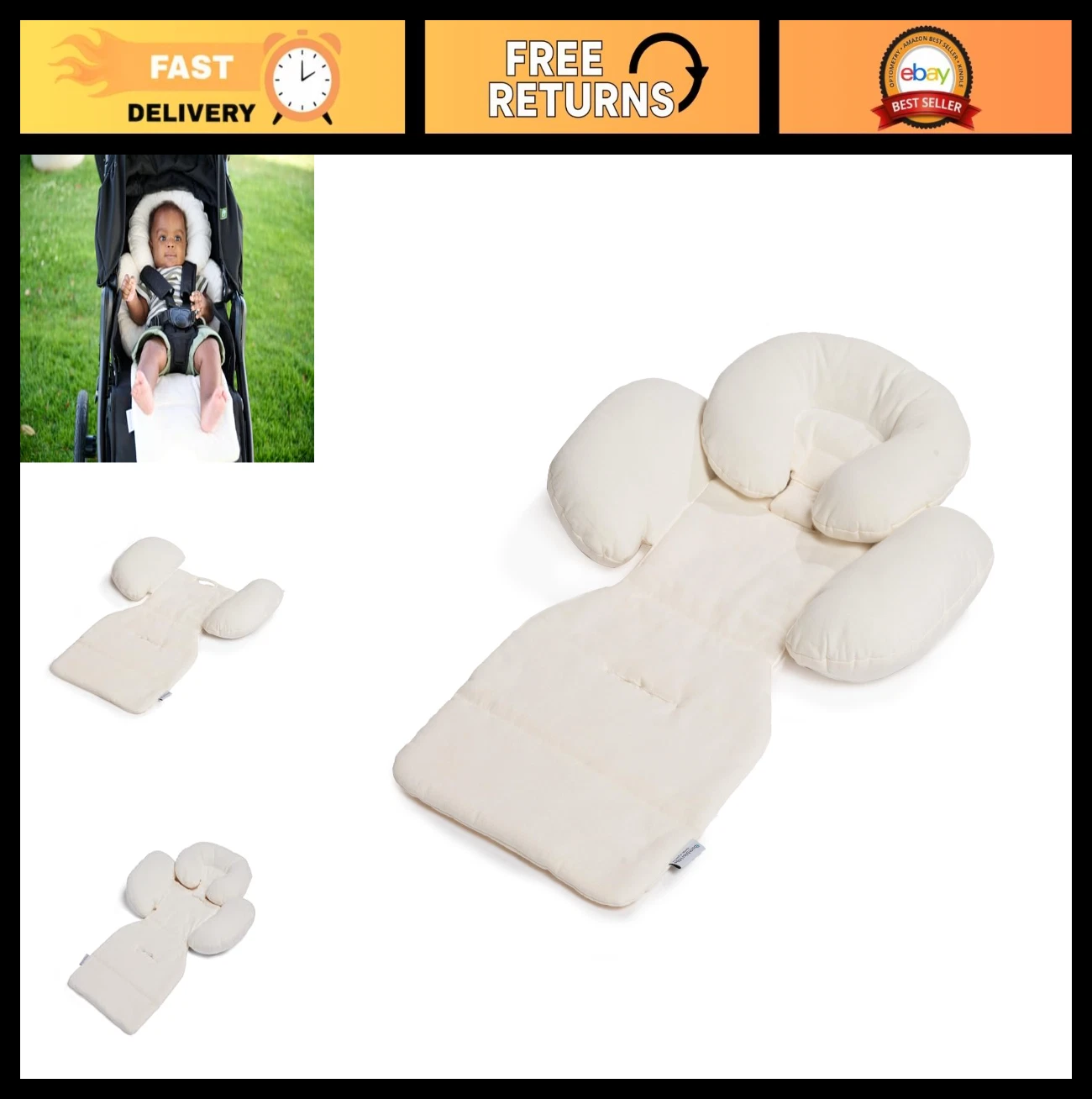 Organic Cotton Infant Insert with Adjustable Head Support for Strollers - Sensit