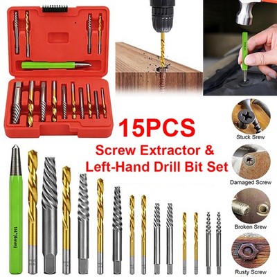 15PCS Screws Bolt Extractor with Reverse Drill Bit Ez Out Stripped Screw Nut Set