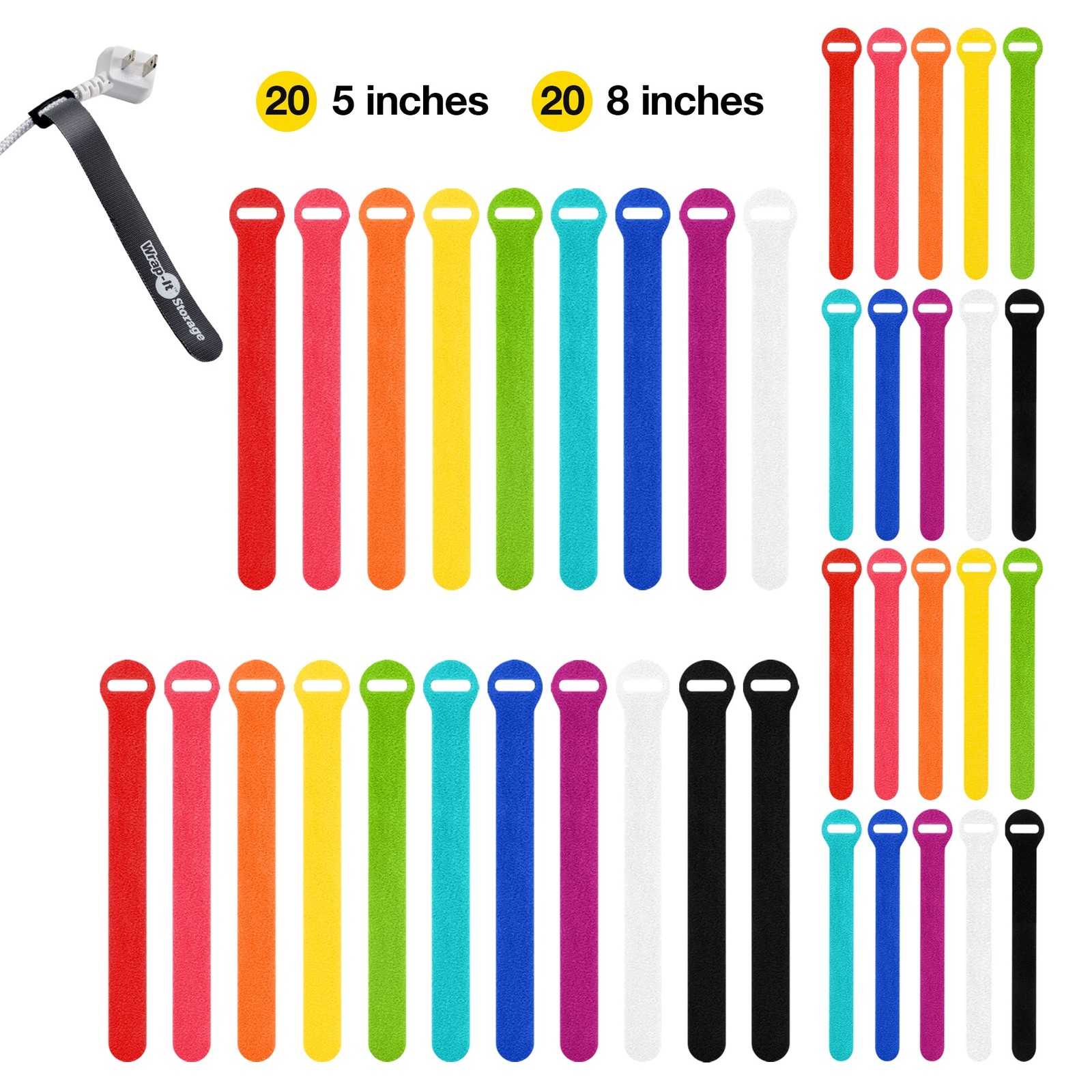 Self - Gripping Cable Ties by Wrap - It Storage, Multi - Color, 40 Pack (4 Inch