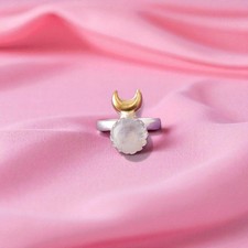 Natural Rainbow Moonstone Sterling Silver Rustic Stackable Ring Jewelry US 7