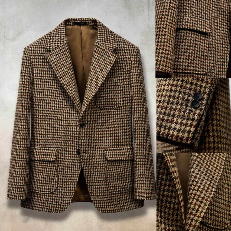 Brown Houndstooth Tweed Men's Casual Coat for Office Business Jacket Regular Fit
Opens in a new wind