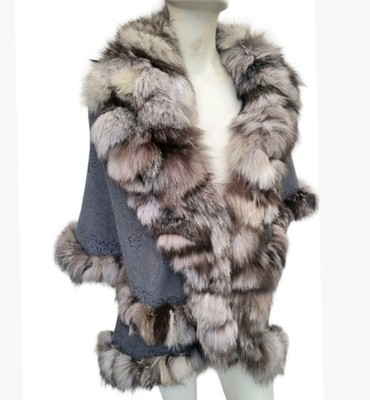 Echt Silberfuchs Pelz Damen Cape Jacke Mantel One Size 
