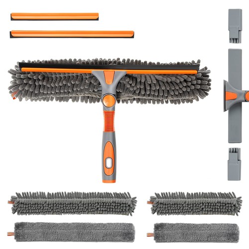 Window Squeegee and Scrubber Combo Tool Attachment Kit, Window Washing 
