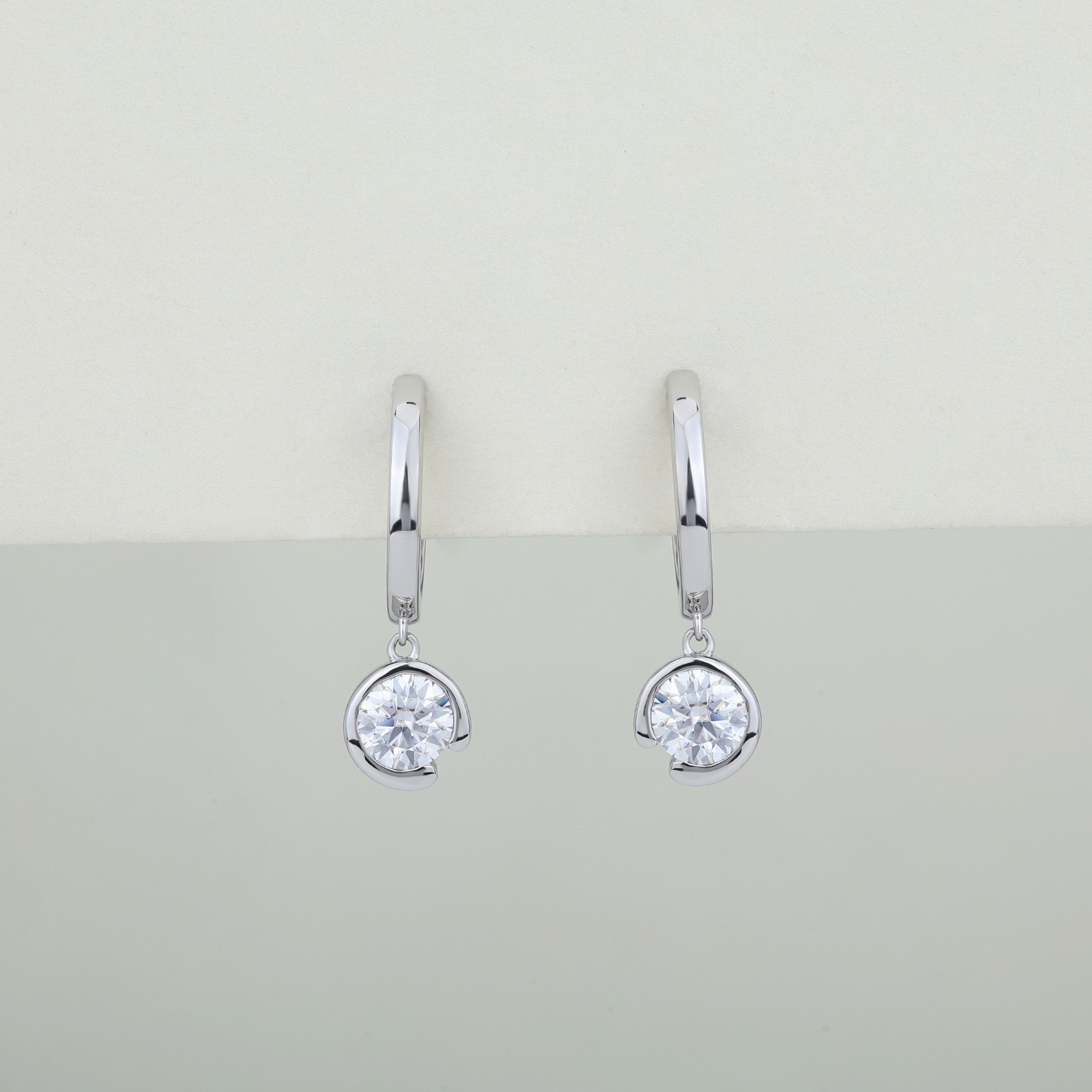 1.24 Ct Round Moissanite Drop Dangle Hoop Earrings Women 14K White Gold Plated