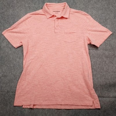 Johnston & Murphy Slub Knit Polo Shirt Men s Large Salmon Heather Pink Pocket