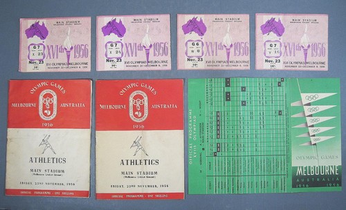 Vintage 1956 Melbourne Olympics Athletics tickets x 4- 23/11/1956 + 2 programmes