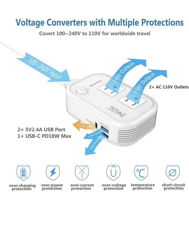 Convertidor de voltaje de viaje adaptador de corriente internacional reductor 220V a 110V Foto 4 de 4