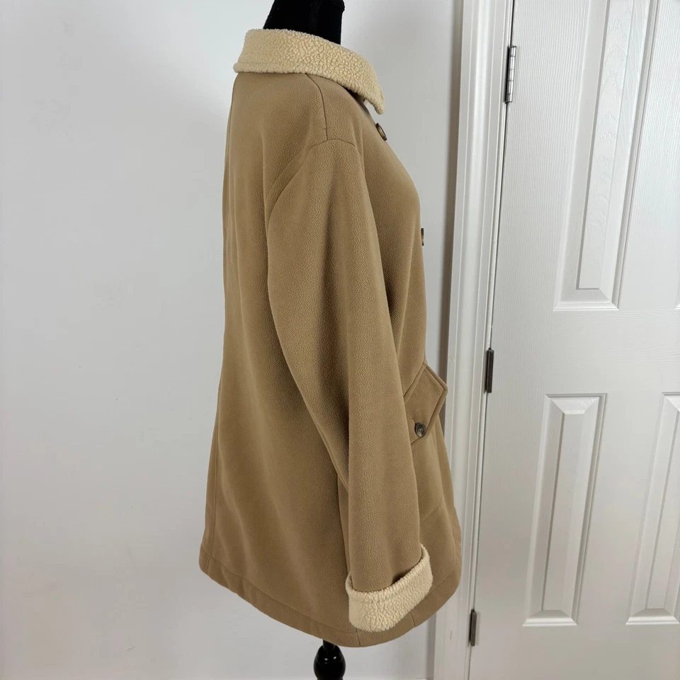 Lands' End Women's Fleece Sherpa Trim Double Breasted Coat Jacket Petite XL 18 - Image 3 of 4