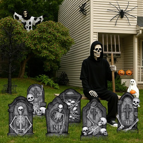Friedhof Grabsteine Halloween Deko Outdoor: 6 Stück großer gruseliger Grabstein - Bild 3 von 6