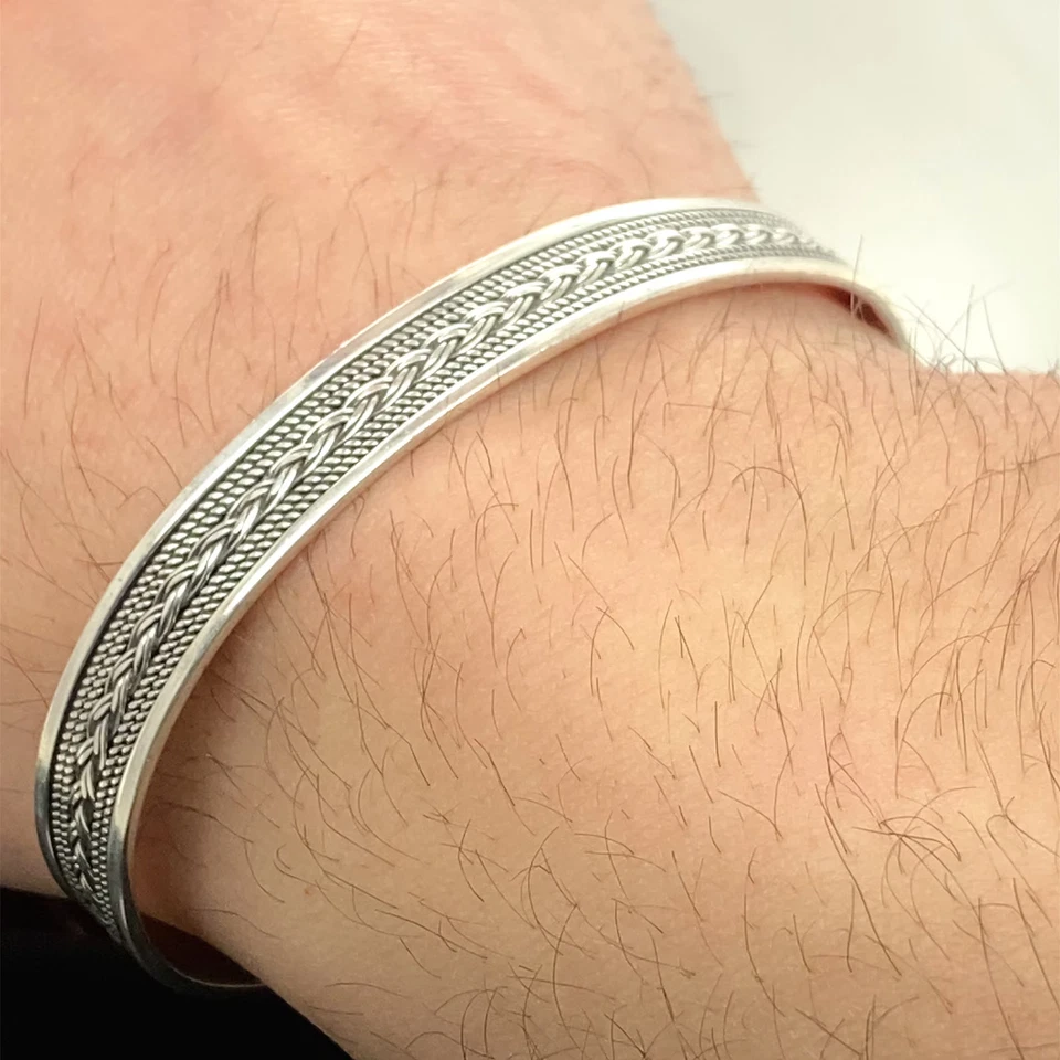 Brazalete de plata, brazalete bordado para hombre, brazalete de plata Foto 2 de 4