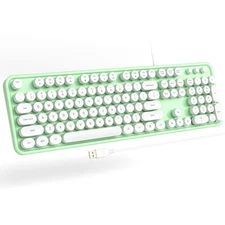 Wired Computer Keyboard Full Size USB with Number Pad Green-White Color