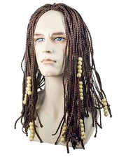 Braided Beaded Costume Wig Brown Long Braids with Beads Pirate, Jungle,Avtar