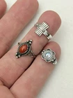 Vintage Native American Signed Sterling Silver Floral Red Coral Abalone Lot 6g