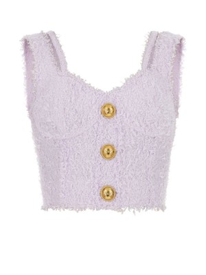 BALMAIN Womens Purple Lined Dual Straps Sleeveless Scoop Neck Crop Top 42