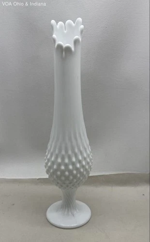 Fenton Hobnail White Milk Glass Pedestal Vase 14"