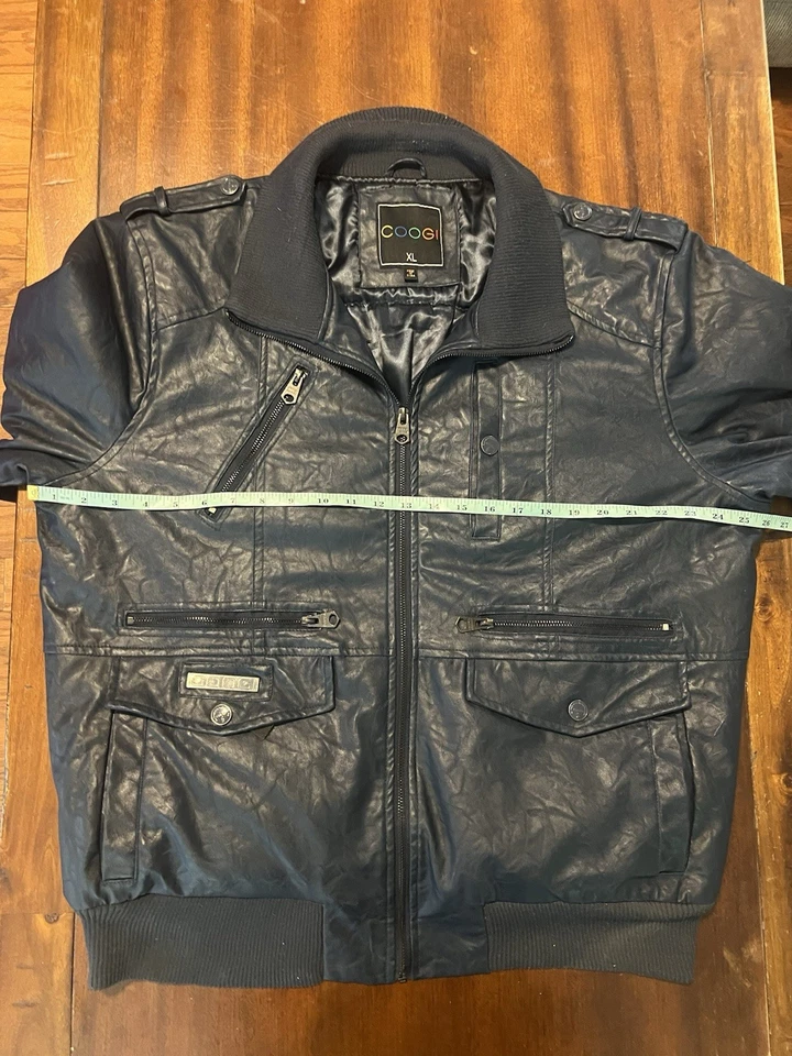 COOGI Rare Blue Pvc Faux Leather Bomber Jacket Mens XL - Image 3 of 4