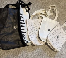 lululemon Reusable Shopper Tote Bag Bundle - Set of 4 - 1 LG  Black-  3 Small