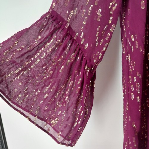 Lilly Pulitzer Silk Dress Size XXS V Neck Plum Color Metalic Design Lining Tier - Picture 4 of 10