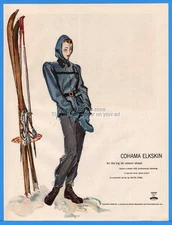 1947 Cohama Elkskin Skiing Jacket Ski Season Poles White Stag Art Print Ad