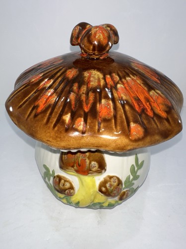 Vintage Arnels Mushroom Canister Set Of 2 With Lids, Rare Mcm 1970s Ceramic - Picture 12 of 23