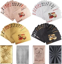 4 Decks Waterproof Playing Cards Plastic Gold Foil Playing Card Standard Poke...