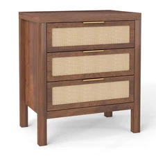 Retro Nightstand End Table Side Table with 3 Drawers Bedside Table for Bedroom