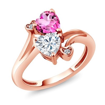 18K Rose Gold Plated Silver Pink Mystic Topaz White Moissanite and White Lab