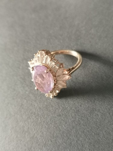 Chunky Amethyst Flower Ring, Sterling Silver 5.86gm, Cocktail, Rose Gold Plated - Picture 9 of 21