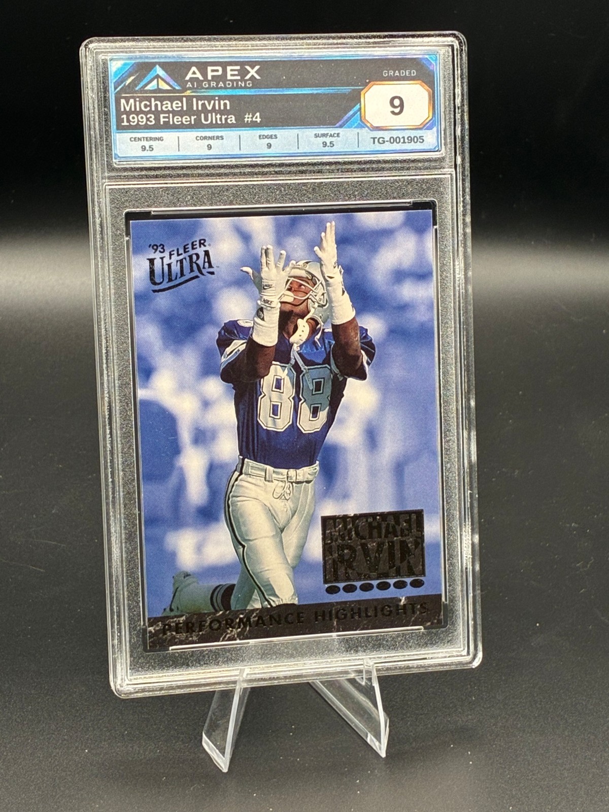 1993 Performance Highlights #4 Michael Irvin Dallas Cowboys APEX AI Graded 9