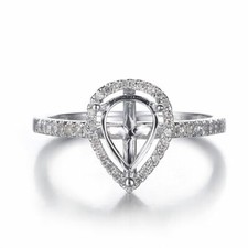 925 Sterling Silver 8x6mm Pear Cut Semi Mount Wedding Fine Diamond Jewelry Ring